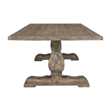 Brown Rustic Recycled Pine Wood Dining Table with Traditional Pedestal Legs, Lovina