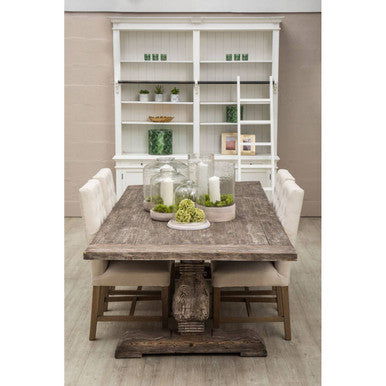 Brown Rustic Recycled Pine Wood Dining Table with Traditional Pedestal Legs, Lovina