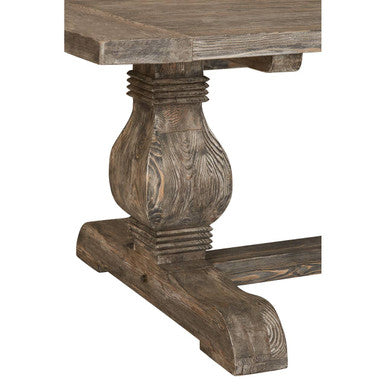Brown Rustic Recycled Pine Wood Dining Table with Traditional Pedestal Legs, Lovina