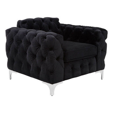 Madina Black Velvet Chesterfield Chair with Silver Finish Feet
