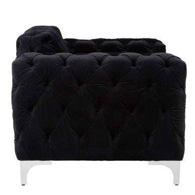 Madina Black Velvet Chesterfield Chair with Silver Finish Feet