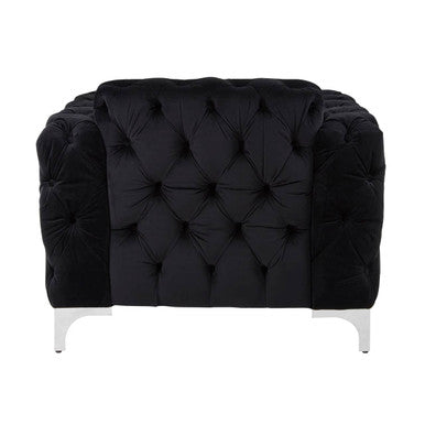 Madina Black Velvet Chesterfield Chair with Silver Finish Feet
