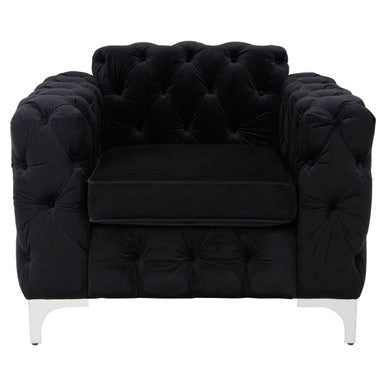 Madina Black Velvet Chesterfield Chair with Silver Finish Feet