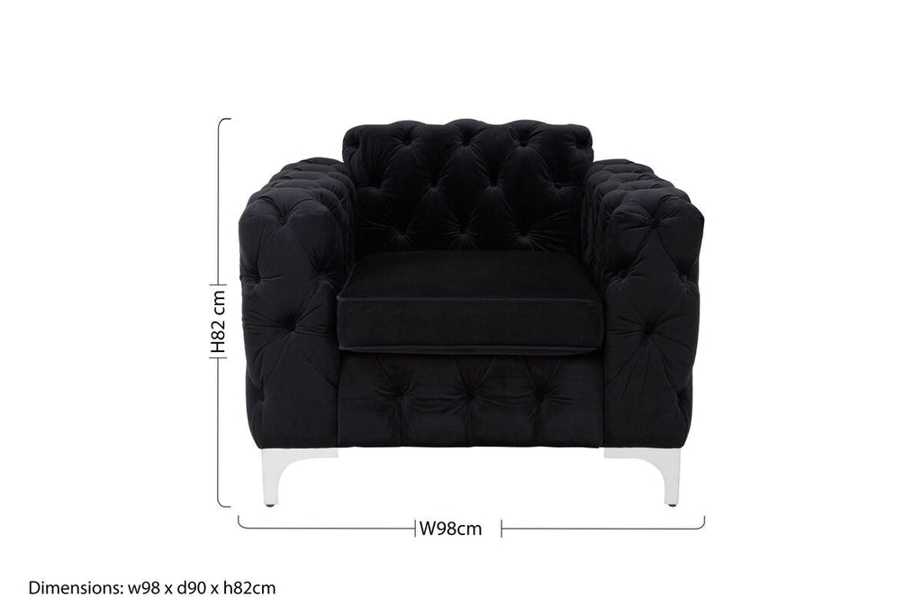 Madina Black Velvet Chesterfield Chair with Silver Finish Feet