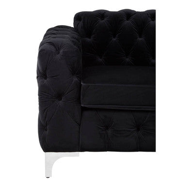 Madina Black Velvet Chesterfield Chair with Silver Finish Feet