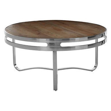 Richmond Natural Wooden Round Coffee Table with Silver Finish Base