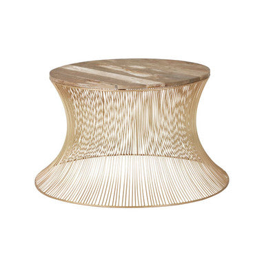 Gold Wooden Top Coffee Table with Metallic Hourglass Frame, Templar