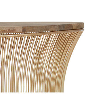 Gold Wooden Top Coffee Table with Metallic Hourglass Frame, Templar