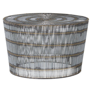 Natural Gold Tone Wireframe Round Coffee Table with Iron Base, Templar