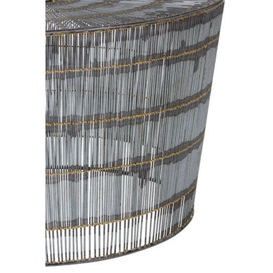 Natural Gold Tone Wireframe Round Coffee Table with Iron Base, Templar