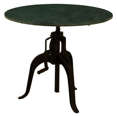 Green Marble Top Small Bar Table with Black Iron Cabriole Legs and Crank Mechanism, Vasco