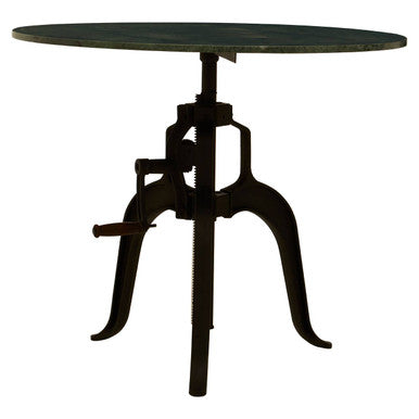 Green Marble Top Small Bar Table with Black Iron Cabriole Legs and Crank Mechanism, Vasco