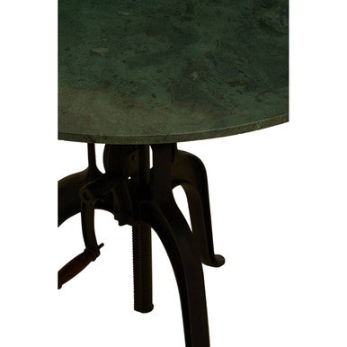 Green Marble Top Small Bar Table with Black Iron Cabriole Legs and Crank Mechanism, Vasco