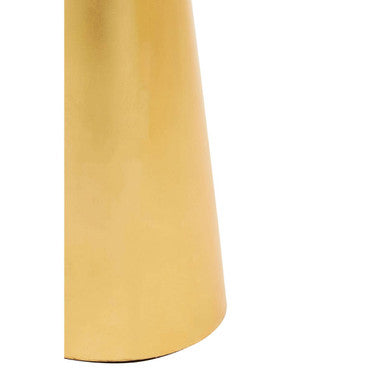 White Marble Top Large Side Table with Gold Finish Conical Wood Base, Lino