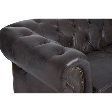 2 Seater Dark Grey Brown Leather Chesterfield Sofa, Victor
