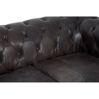 2 Seater Dark Grey Brown Leather Chesterfield Sofa, Victor