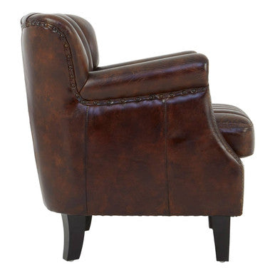 Victor Brown Leather Winged Armchair with Channel Tufting