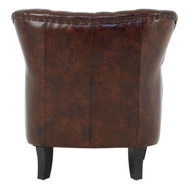 Victor Brown Leather Winged Armchair with Channel Tufting