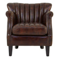 Victor Brown Leather Winged Armchair with Channel Tufting