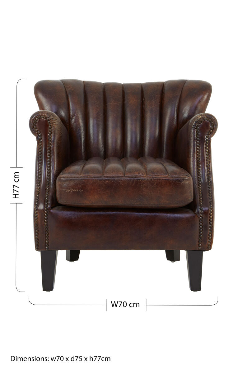Victor Brown Leather Winged Armchair with Channel Tufting