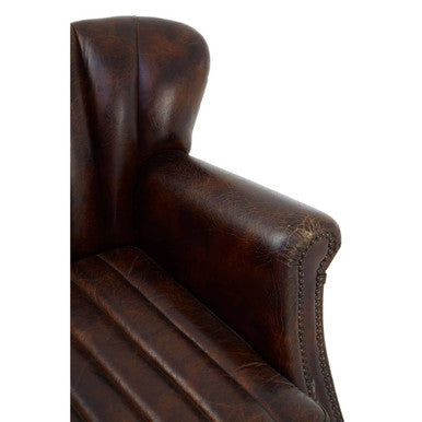 Victor Brown Leather Winged Armchair with Channel Tufting