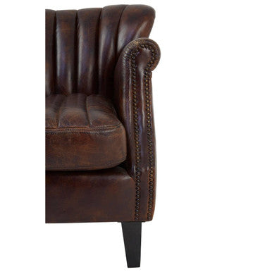 Victor Brown Leather Winged Armchair with Channel Tufting
