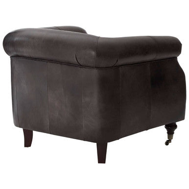 Victor Dark Grey Brown Leather Curved Armchair with Rolled Arms