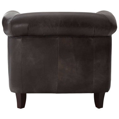 Victor Dark Grey Brown Leather Curved Armchair with Rolled Arms
