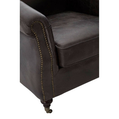 Victor Dark Grey Brown Leather Curved Armchair with Rolled Arms