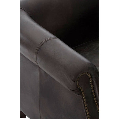 Victor Dark Grey Brown Leather Curved Armchair with Rolled Arms