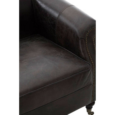 Victor Dark Grey Brown Leather Curved Armchair with Rolled Arms