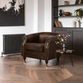 Victor Dark Grey Brown Leather Curved Armchair with Rolled Arms