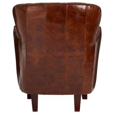 Victor Mocha Brown Leather Armchair with Button Tufted Back