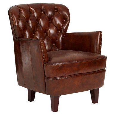 Victor Mocha Brown Leather Armchair with Button Tufted Back