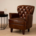 Victor Mocha Brown Leather Armchair with Button Tufted Back