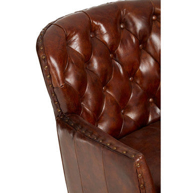 Victor Mocha Brown Leather Armchair with Button Tufted Back