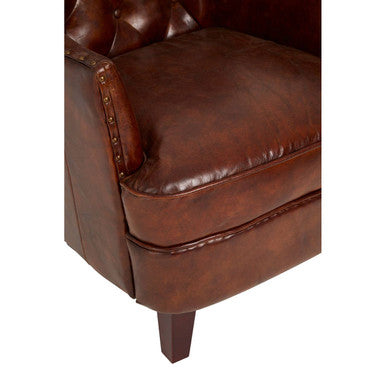 Victor Mocha Brown Leather Armchair with Button Tufted Back