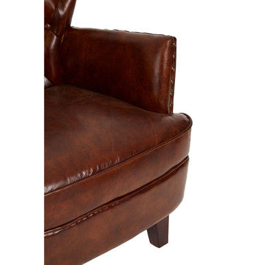 Victor Mocha Brown Leather Armchair with Button Tufted Back