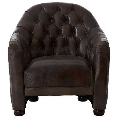 Victor Dark Grey Brown Leather Tub Chair with Button Tufted Backrest
