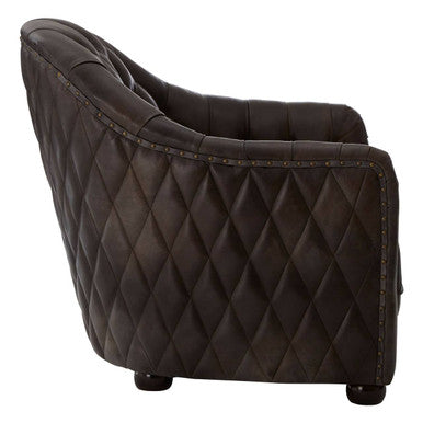 Victor Dark Grey Brown Leather Tub Chair with Button Tufted Backrest