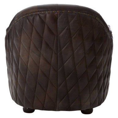 Victor Dark Grey Brown Leather Tub Chair with Button Tufted Backrest