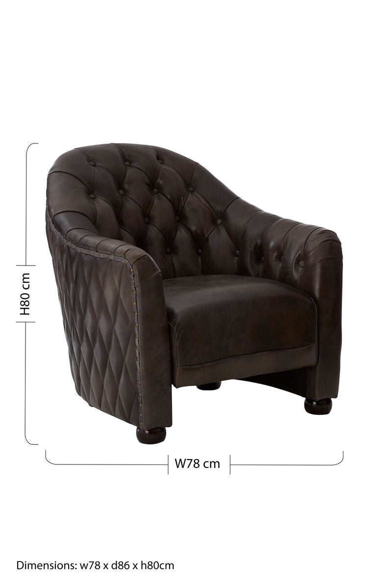 Victor Dark Grey Brown Leather Tub Chair with Button Tufted Backrest