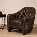Victor Dark Grey Brown Leather Tub Chair with Button Tufted Backrest