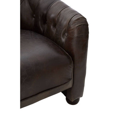 Victor Dark Grey Brown Leather Tub Chair with Button Tufted Backrest