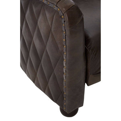 Victor Dark Grey Brown Leather Tub Chair with Button Tufted Backrest