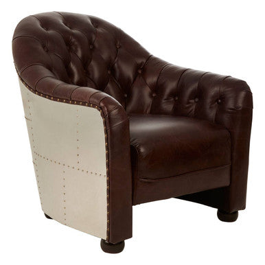 Victor Brown Leather Tub Chair with Button Tufted Backrest