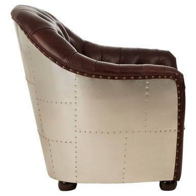 Victor Brown Leather Tub Chair with Button Tufted Backrest
