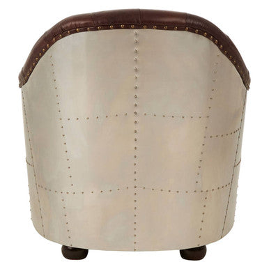 Victor Brown Leather Tub Chair with Button Tufted Backrest