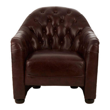 Victor Brown Leather Tub Chair with Button Tufted Backrest