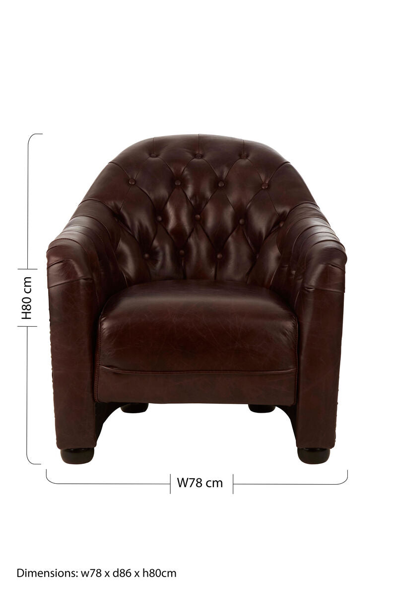 Victor Brown Leather Tub Chair with Button Tufted Backrest